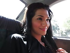 Picking up a horny transsexual slut Camila Ramirez in the taxi